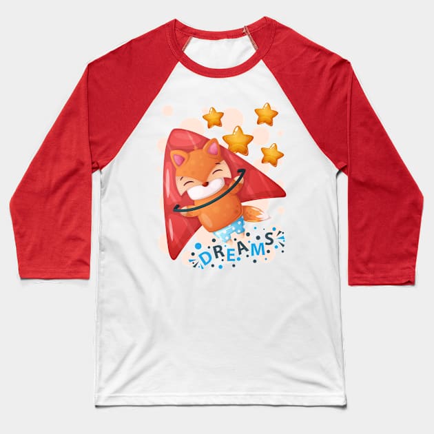 Flying Fox Has Dreams Baseball T-Shirt by Katheryn's Studio